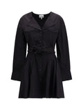 Ganni Button-Front Belted Shirt Dress — Black