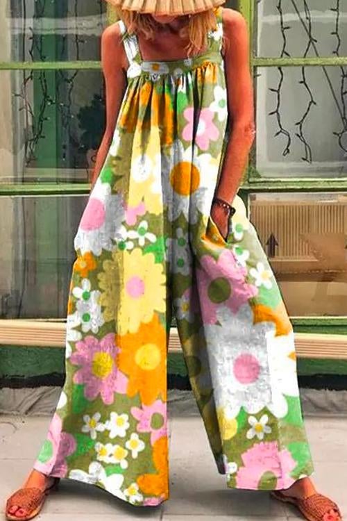 Foral Printed Wide Leg Baggy Jumpsuit