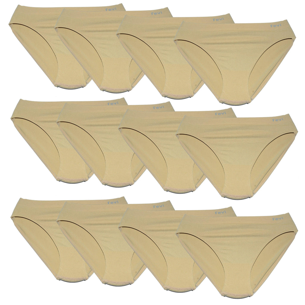 FEVI | Pack de 12 Braguitas Tiro Medio en 1 o 3 Colores Diferentes: Blanco, Negro y Beige | Talla única M-L