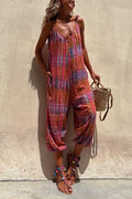 V Neck Tie Shoulder Pockets Tie Dye Cami Jumpsuit