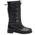 Black Leather Multi‑Strap Buckle Mid-Calf Boots