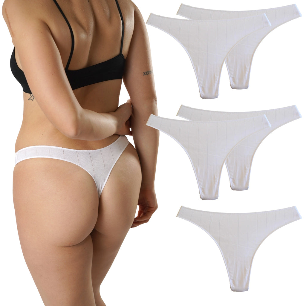 FEVI | Pack de 6 Tangas | 95% Algodón | Suaves y Transpirables | en 1 o 3 Colores: Negro, Beige, Blanco