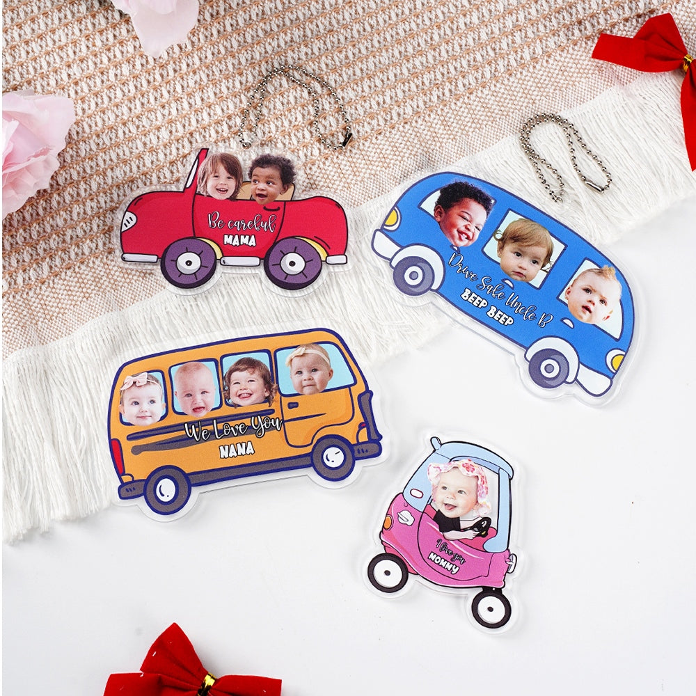 Personalizado 1-4 Niños Cara Foto Imán Nevera Coche Adorno para colgar en el coche con el texto y el título Divertido Hogar Decoración Cumpleaños Regalo para Amigos de la Familia