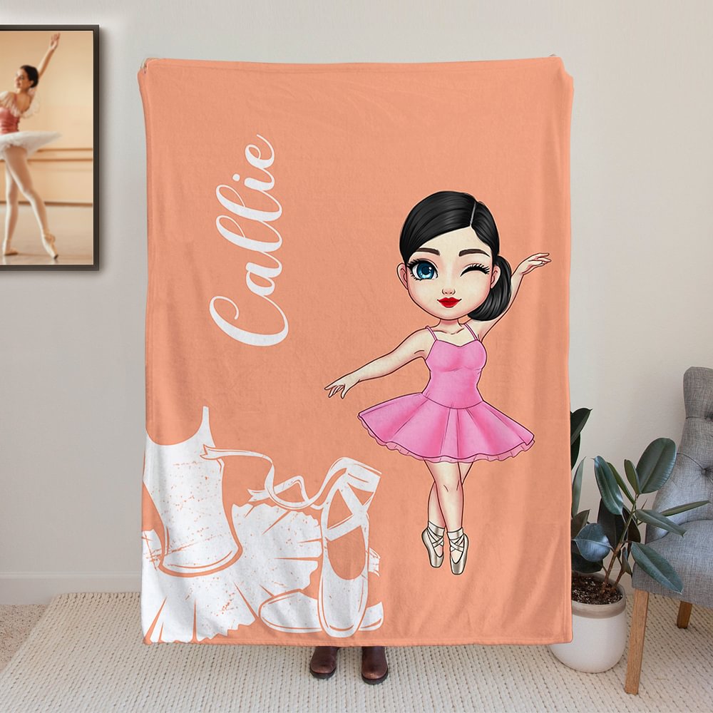 Catoon Ballet Personaje Personalizado Suave manta de lanzamiento con el nombre de inauguración de la casa Regalo de cumpleaños para las mujeres Ballet Lover