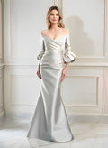 Trumpet/Mermaid Off-The-Shoulder 3/4 Sleeves Floor-Length Satin Evening Dresses