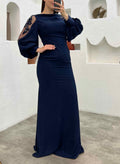 Lace Long Sleeves Elastic Satin Evening Dresses
