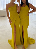 One-Shoulder Elastic Satin Trumpet/Mermaid Bridesmaid Dresses