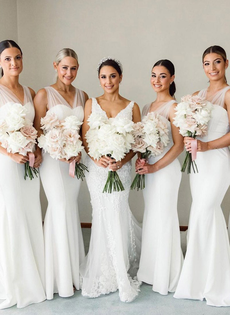V-Neck Trumpet/Mermaid Chiffon Tulle Bridesmaid Dresses