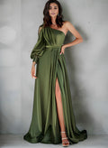 Unique One-Shoulder Long Lantern Sleeves Mother Of The Bride Dresses With Lace