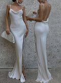 Cowl Neck Sleeveless Floor-Length Wedding Dresses With Split Front