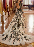 A-Line Long Sleeves Court Train Lace Wedding Dresses