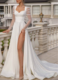 Simple Long Sleeves Wedding Dresses With Split Front
