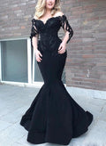 Trumpet/Mermaid Off-The-Shoulder Long Sleeves Black Wedding Dresses