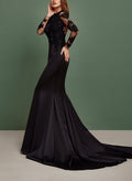 Trumpet/Mermaid Scoop Neck Long Sleeves Lace/Satin Black Wedding Dresses