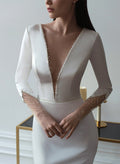 Trumpet/Mermaid V-Neck Long Sleeves Sweep Train Satin Wedding Dresses