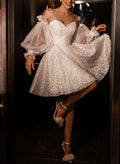 Sequined Detachable Long Sleeves Short Wedding Dresses