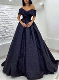 Sparkly Sequined Off-The-Shoulder Ball-Gown Prom Dresses