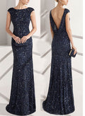 Sheath/Column Scoop Neck Velvet Sequin(Slight Stretch) Evening Dresses