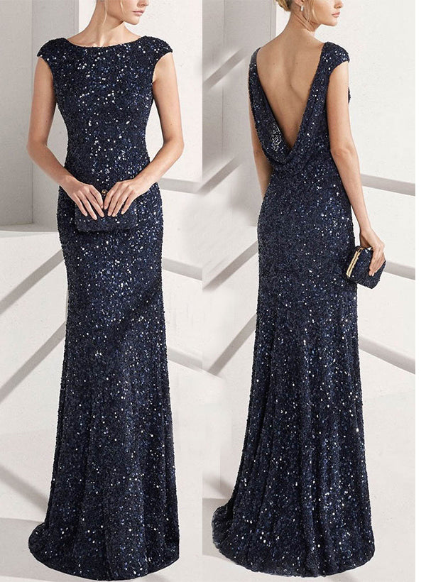 Sheath/Column Scoop Neck Velvet Sequin(Slight Stretch) Evening Dresses