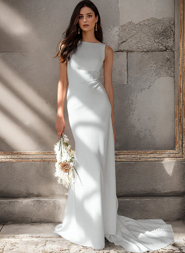 Simple Mermaid Elastic Satin Wedding Dresses With Reception Court Train