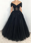 A-Line Off-The-Shoulder Short Sleeves Lace/Tulle Wedding Dresses