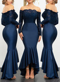 Mermaid Off-The-Shoulder Long Sleeves Lace Bridesmaid Dresses