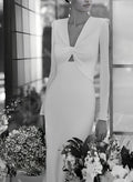 Mermaid Long Sleeves Court Train Elastic Satin Wedding Dresses