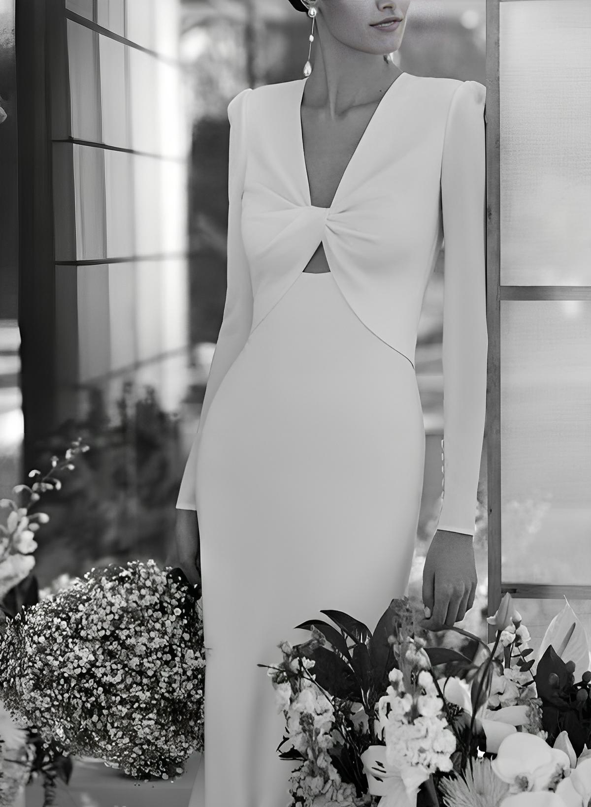 Mermaid Long Sleeves Court Train Elastic Satin Wedding Dresses