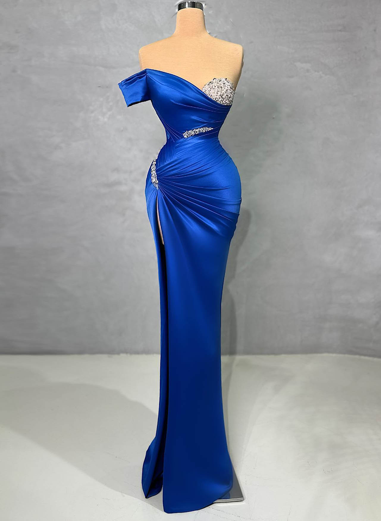 Sparkly Beading Off-The-Shoulder Evening Dresses With High Slit