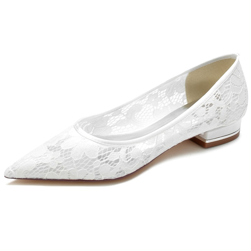 Point Toe Silk Like Satin Lace Wedding Shoes