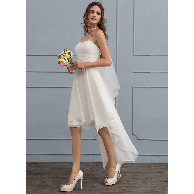 Bridal Wedding Dress Ivory Asymmetrical Sweetheart A-line Chiffon