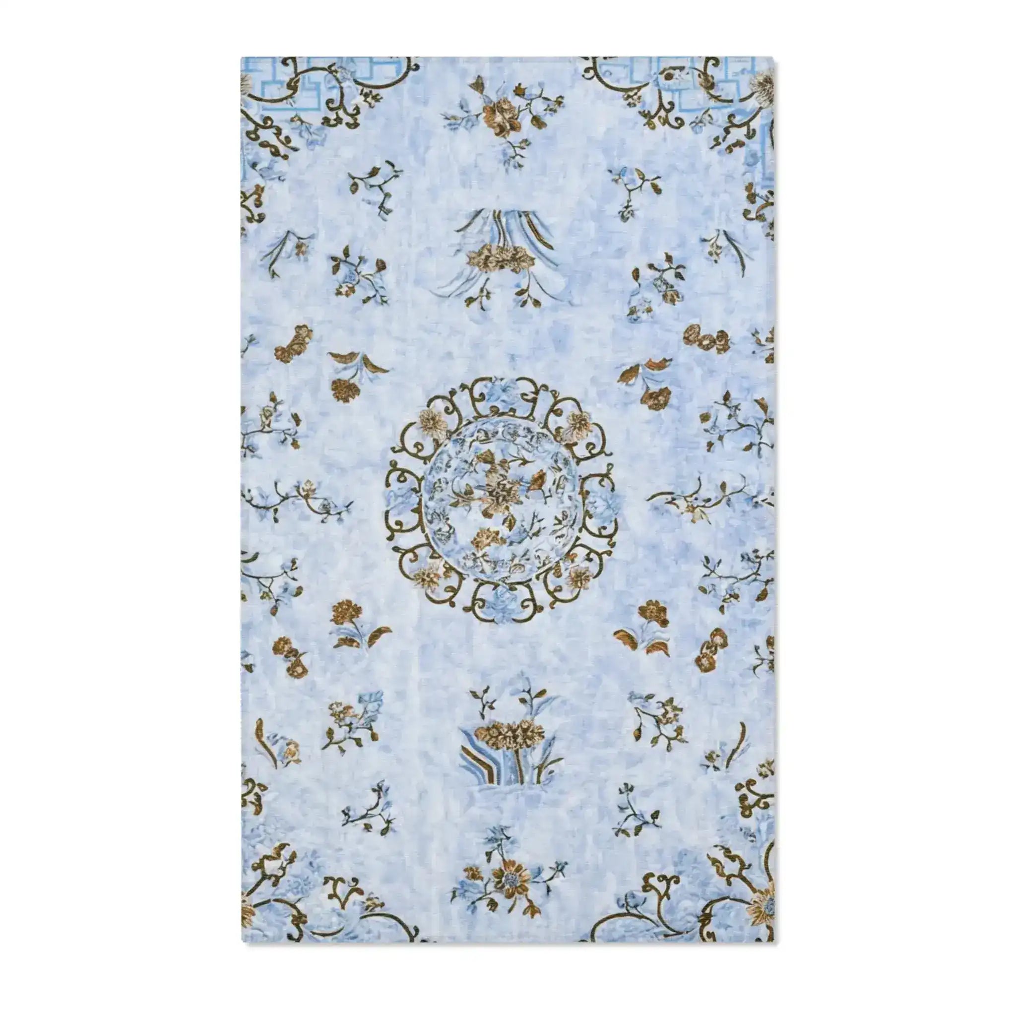 Powder Blue Oriental Floral Accent Rug