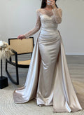 Sparkly Sequined Long Sleeves Satin Prom Dresses