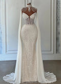 Exquisite Beaded Sweetheart Shoulder Dual Drape Illusion Corset Wedding Dresses