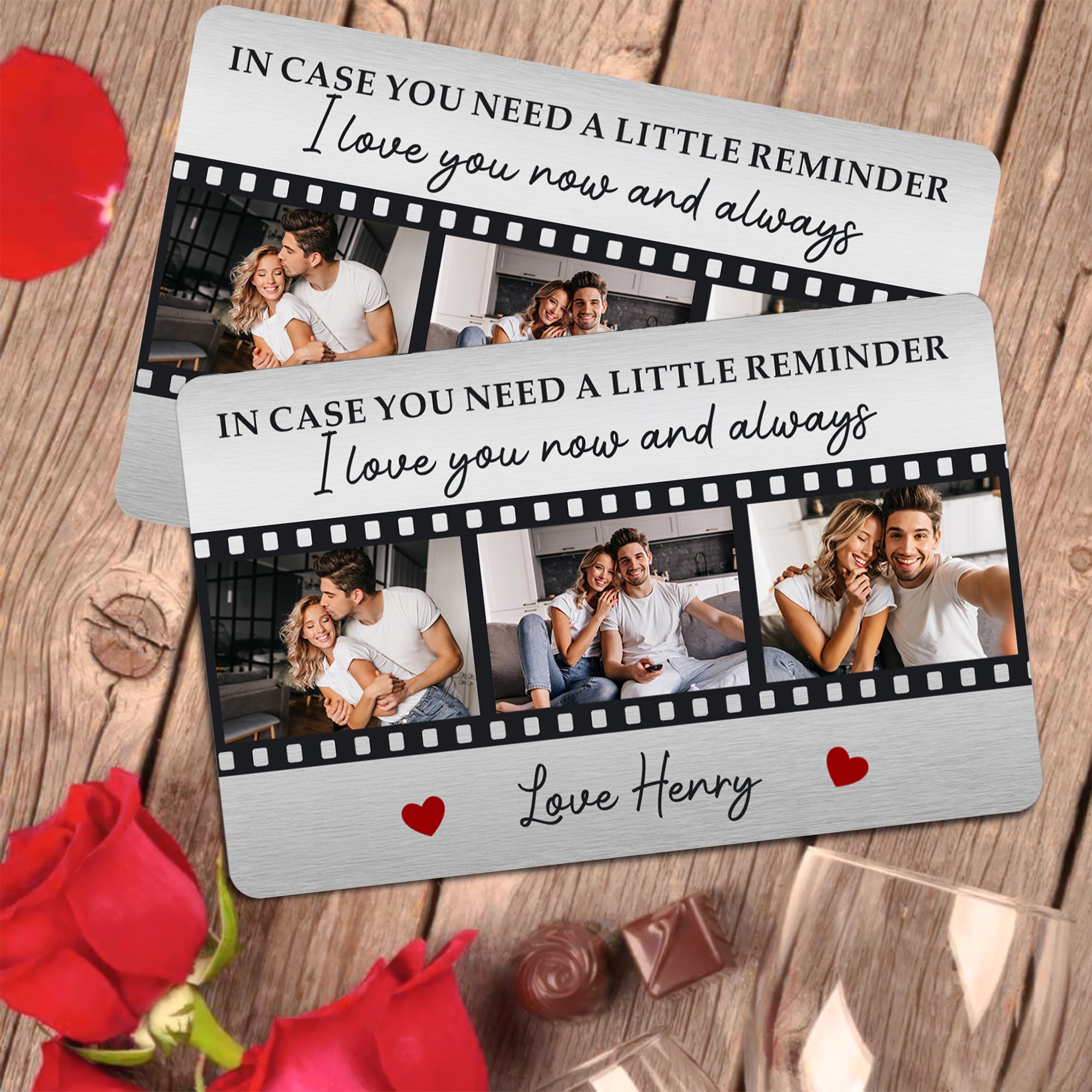 Personalizada I Love You Now And Always Videotape 3 Fotos Tarjeta Monedero con Texto Regalo de Aniversario para Novio Esposo