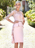 Sheath/Column Scoop Neck Knee-Length Elastic Satin Mother Of The Bride Dresses With Lace