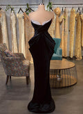 Strapless Velvet Sheath/Column Sparkly Evening Dresses
