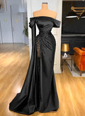 Column Off-The-Shoulder Long Sleeves Satin/Sequined Wedding Dresses