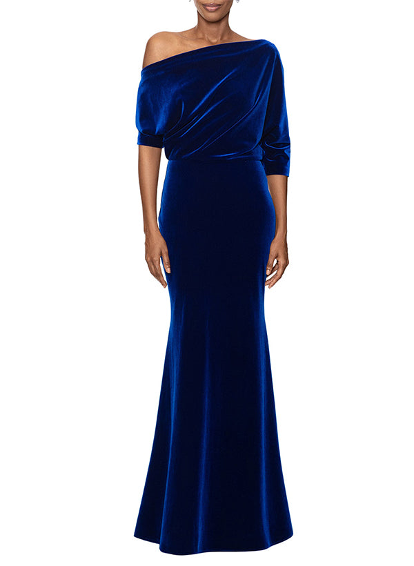 Velvet Sleeves Asymmetrical Neck Mother Of The Bride Dresses