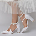 Closed Toe Ankle Strap Heel Wedding Shoes With Imitation Pearl