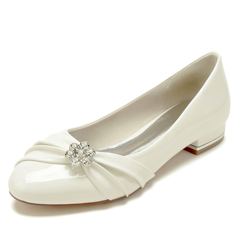 Closed Toe Patent Leather Low Heel Wedding Shoes/Party Shoes With Rhinestone