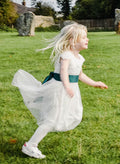 A-Line Scoop Neck Short Sleeves Tea-Length Lace/Tulle Flower Girl Dresses With Lace