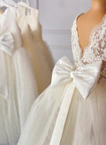 Ball-Gown Scoop Neck Sleeveless Floor-Length Lace/Tulle Flower Girl Dresses With Bow(s)