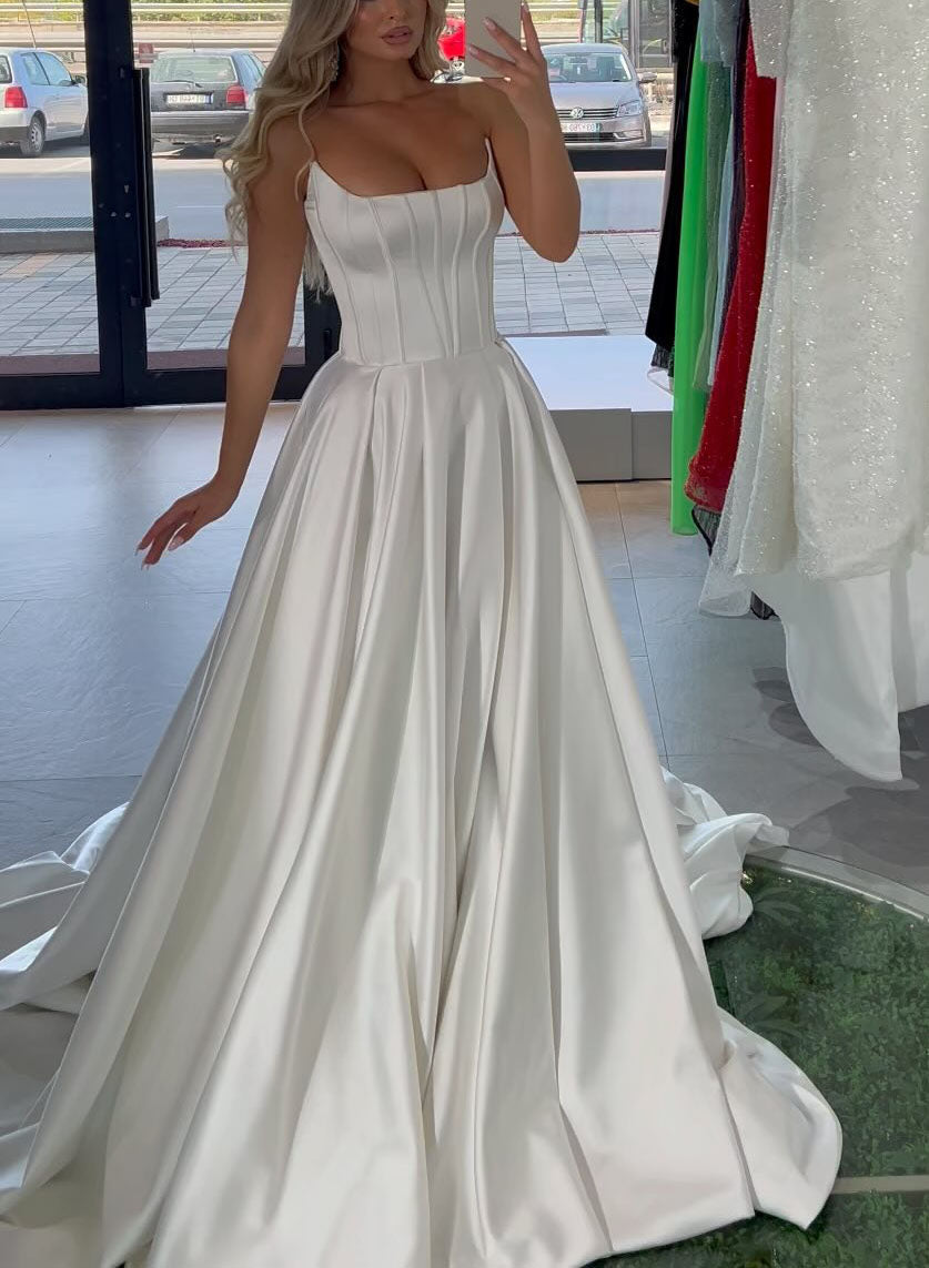 Strapless Satin A-Line Simple Prom Dresses