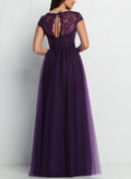 V-Neck Lace A-Line Tulle Bridesmaid Dresses