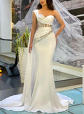 Sheath/Column One-Shoulder Sparkly Wedding Dresses