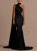 Trumpet/Mermaid Halter Sleeveless Sweep Train Silk Like Satin Evening Dresses