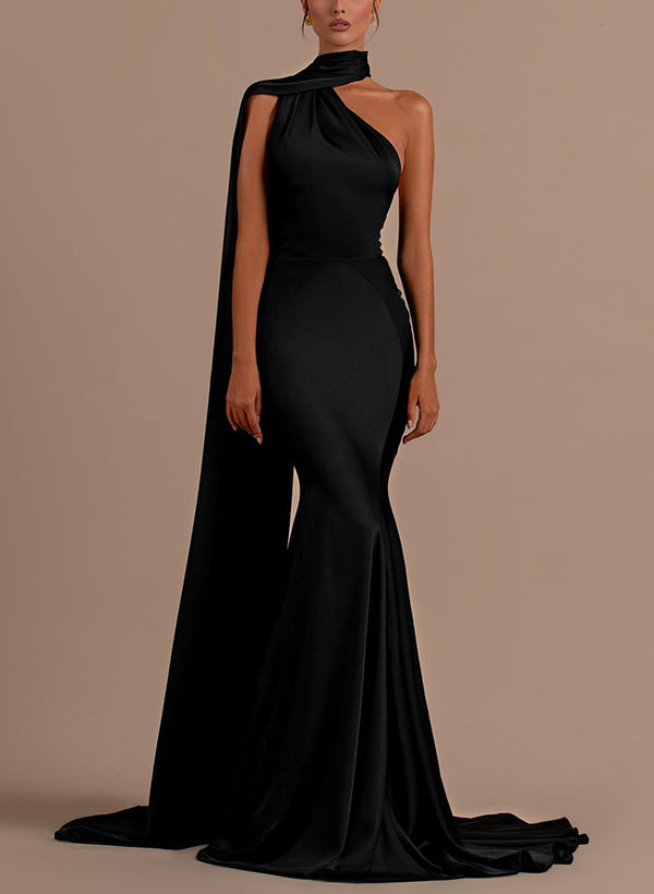 Trumpet/Mermaid Halter Sleeveless Sweep Train Silk Like Satin Evening Dresses