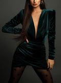 Sheath/Column V-Neck Long Sleeves Short/Mini Velvet Cocktail Dresses