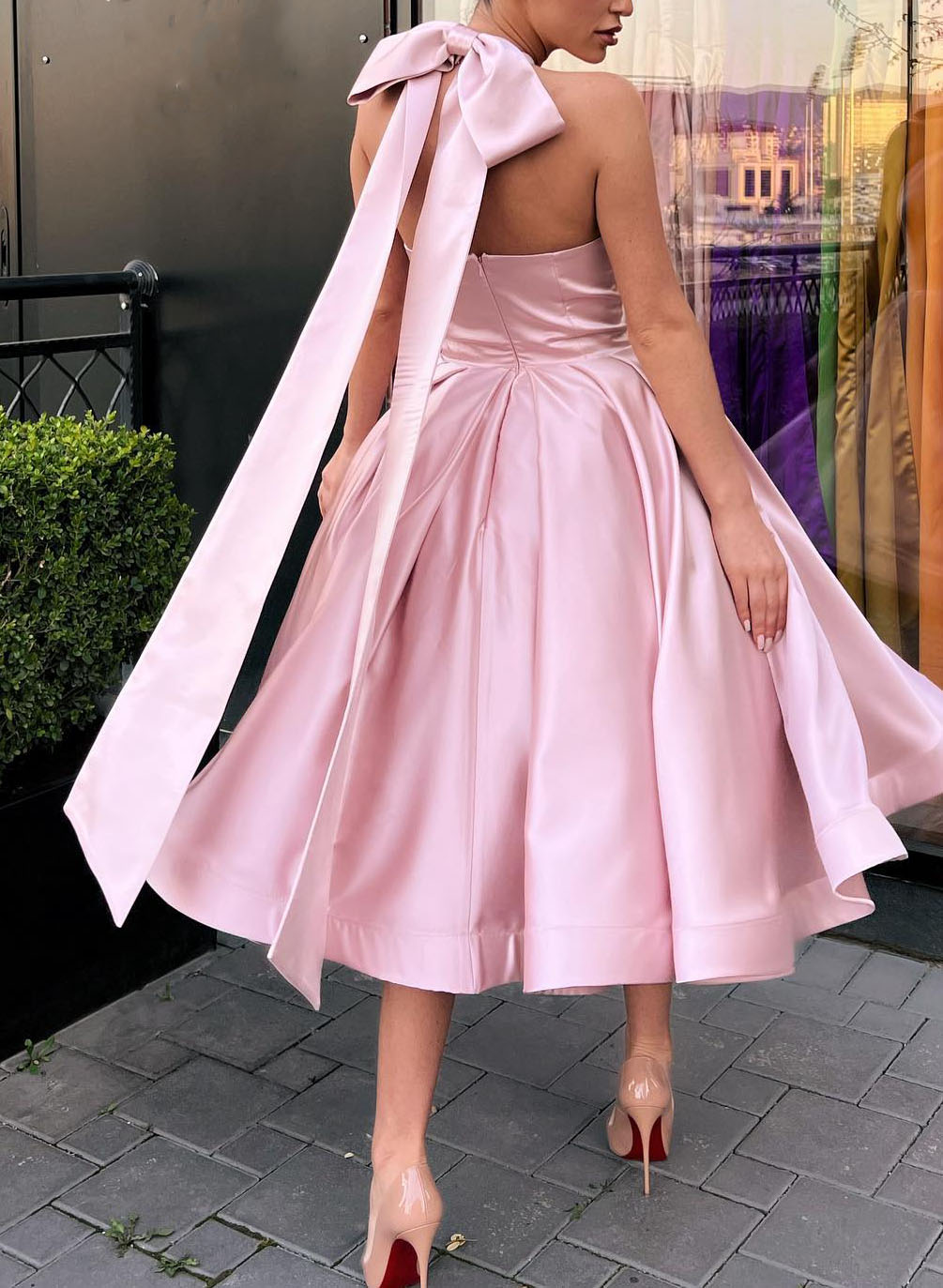 Tea-Length A-Line Open Back Satin Cocktail Dresses